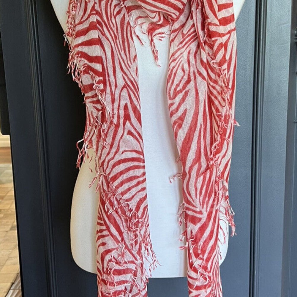 Chan Luu Red and Cream Zebra Print Scarf Wrap - Picture 7 of 7